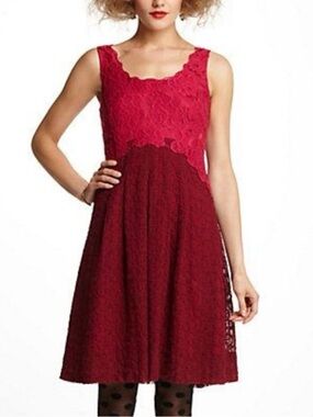 Moulinette Soeurs (Anthropologie) Carmindy Lace Dress in Raspberry and Rose